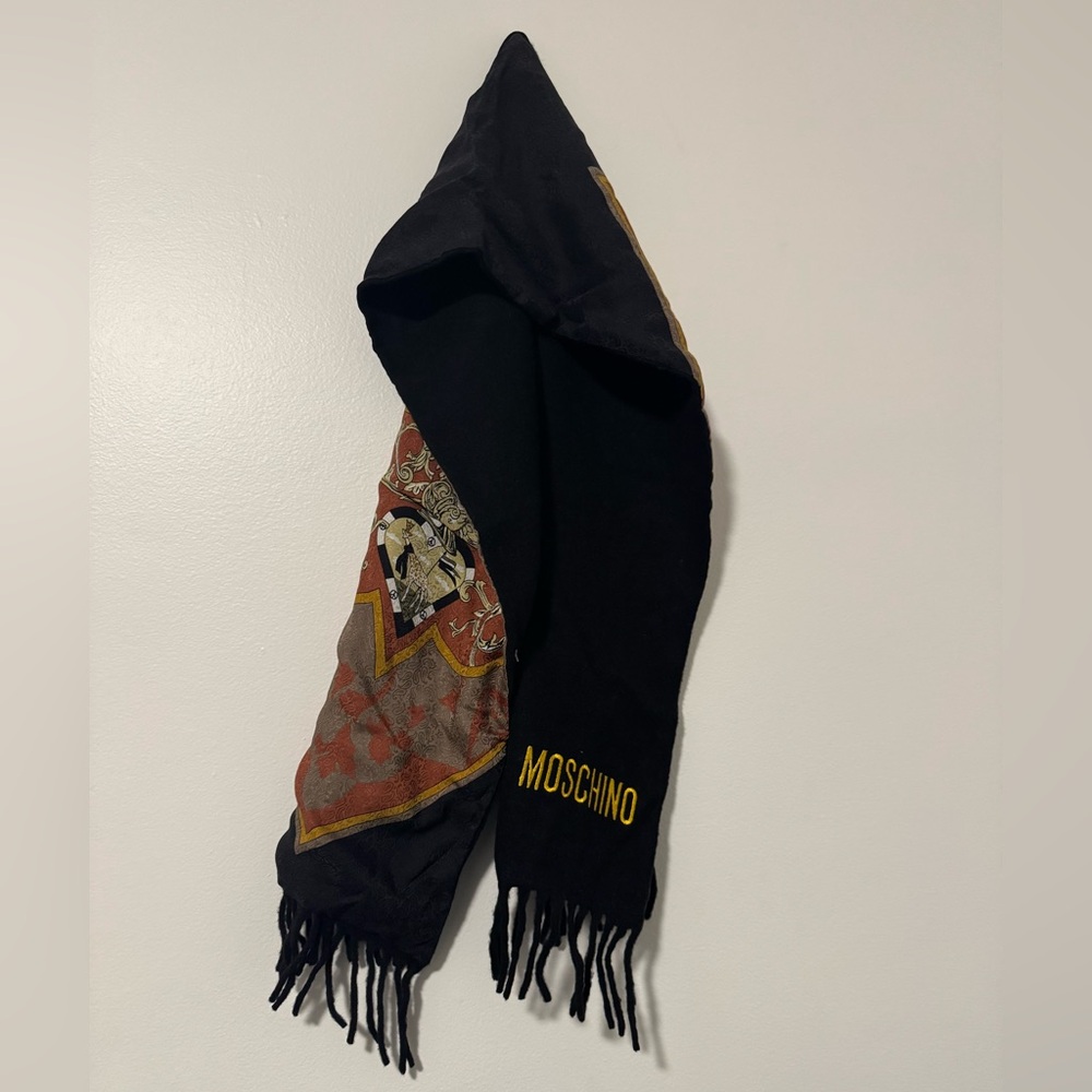 Moschino Black Wool Scarf with yellow accents